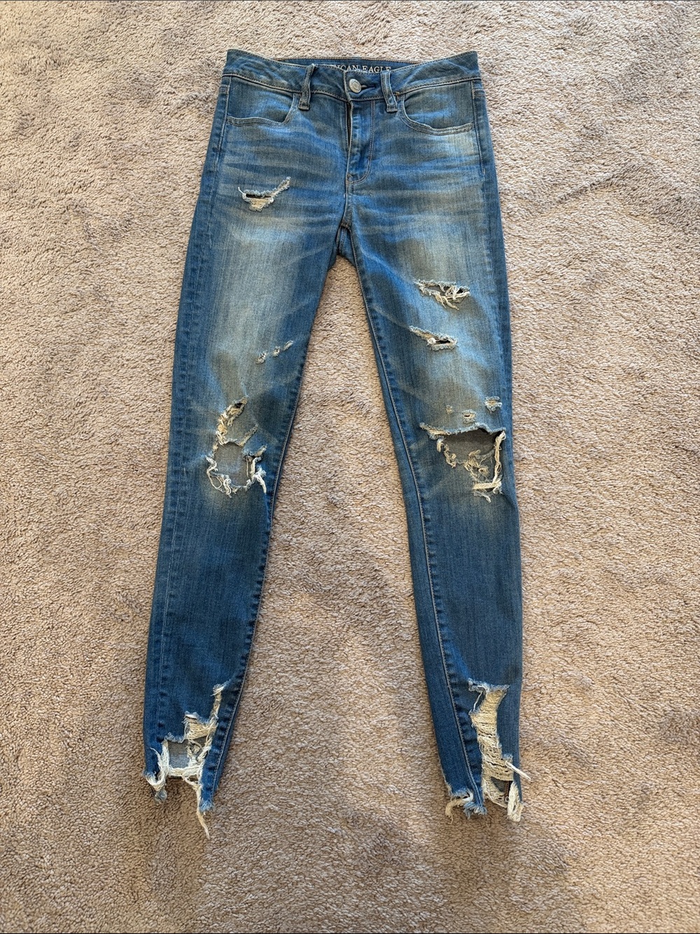 American Eagle Outfitters Distressed Blue Skinny Jeans
